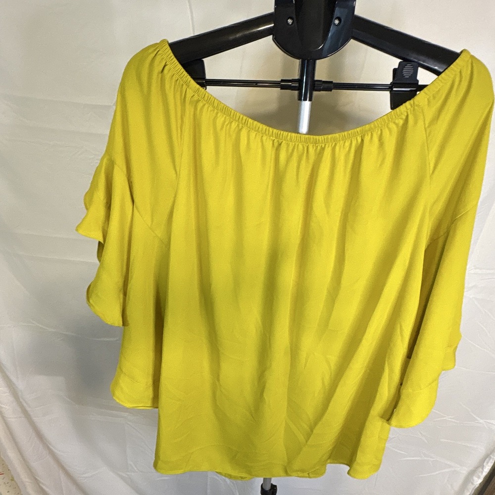Ashley Stewart Yellow Off Shoulder Ruffle Flutter Sleeve Polyester Blouse 14W - Picture 3 of 4
